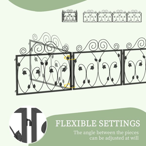 Outsunny Garden Fencing: 4-Pack Metal Wire Borders with Scroll Flower Design, Black Animal Barrier Aosom UK