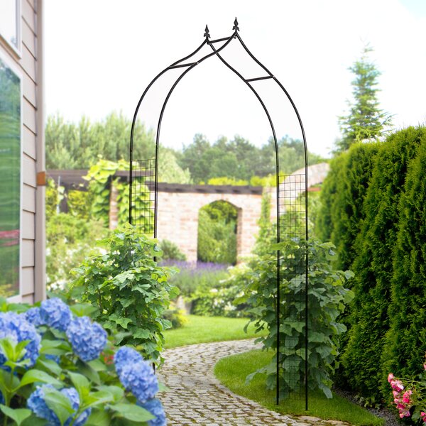 Outsunny Steel Frame Backyard Metal Pergola for Plants & Trellis Garden Arch Black Aosom UK