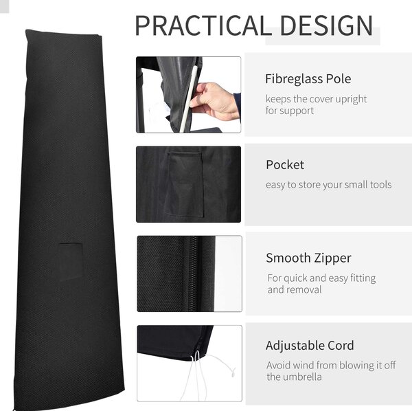 Outsunny Garden Parasol Cover Waterproof Outdoor Cantilever Banana Umbrella Protector 300D Oxford Fabric 200 x 50/80 cm Aosom UK