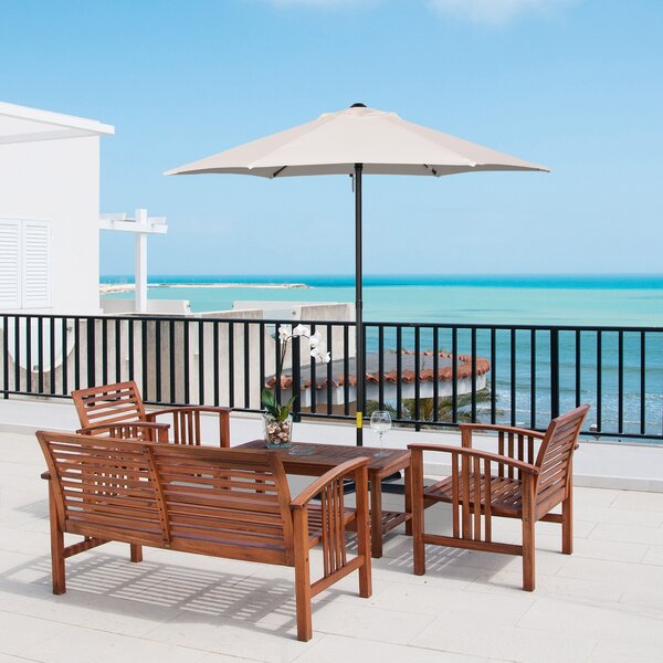 Outsunny Cream Patio Parasol: 6-Rib Outdoor Sun Shade for Balcony & Garden, 2M Aosom UK