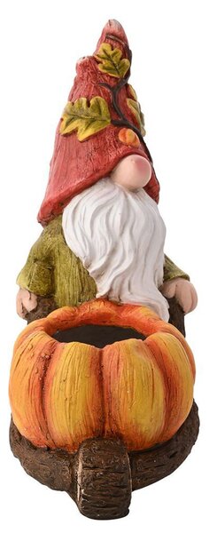 Autumn Gnome Pushing Pumpkin Wheelbarrow Indoor Outdoor Ornament