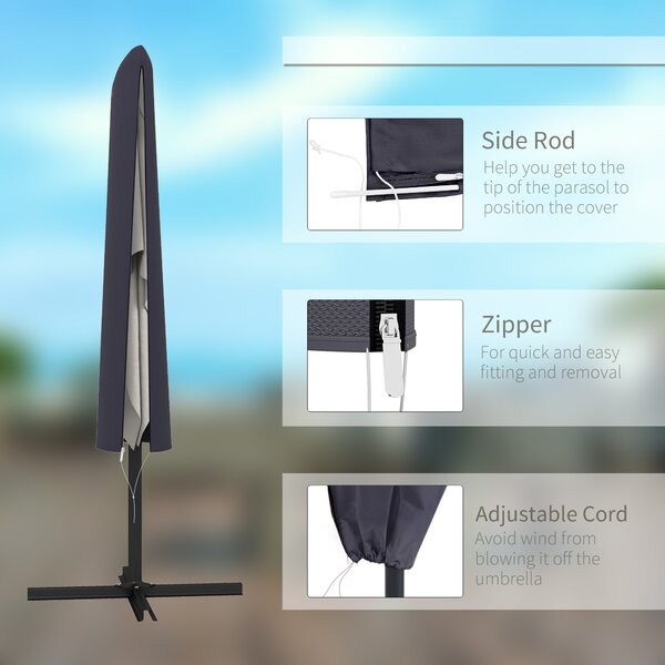 Outsunny Outdoor Cantilever Umbrella Cover Parasol with Rod, Zipper, Dark Grey Aosom UK