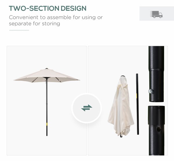 Outsunny Cream Patio Parasol: 6-Rib Outdoor Sun Shade for Balcony & Garden, 2M Aosom UK