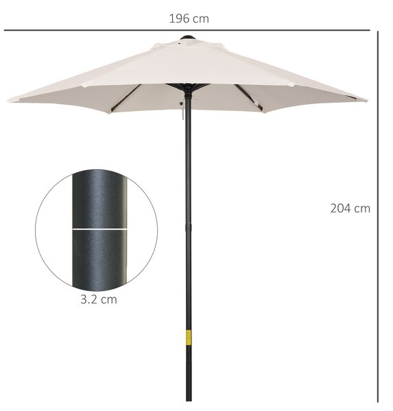 Outsunny Cream Patio Parasol: 6-Rib Outdoor Sun Shade for Balcony & Garden, 2M Aosom UK
