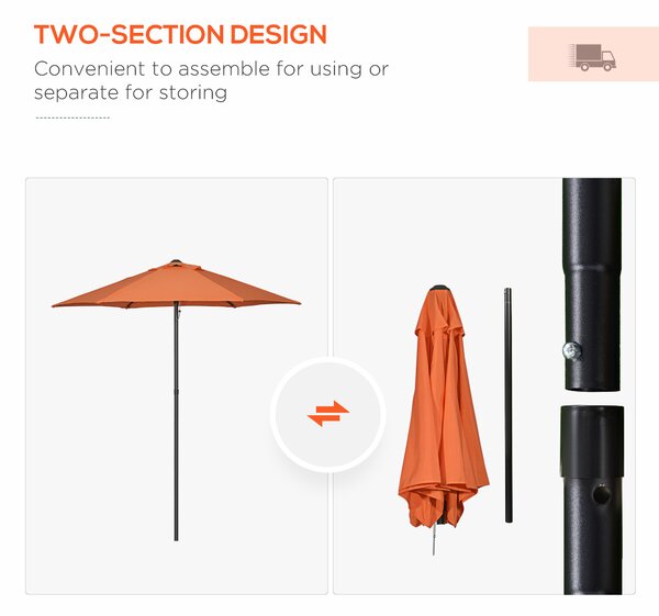 Outsunny Patio Parasol, 2m Outdoor Sun Shade with 6 Ribs for Garden, Balcony, Bench, Orange Aosom UK