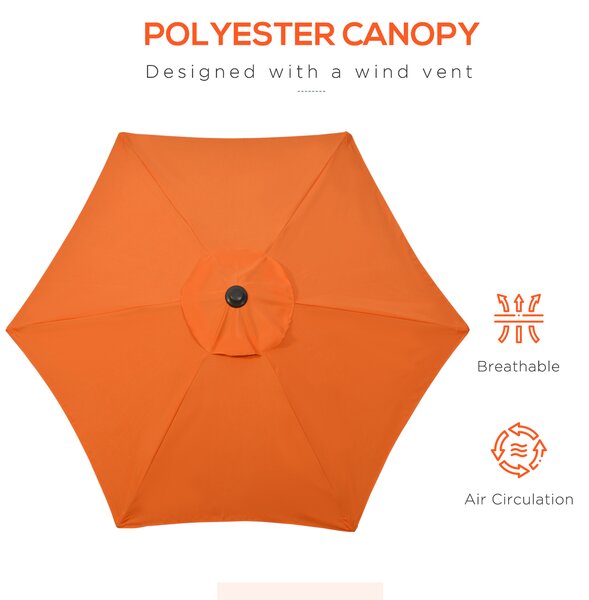 Outsunny Patio Parasol, 2m Outdoor Sun Shade with 6 Ribs for Garden, Balcony, Bench, Orange Aosom UK