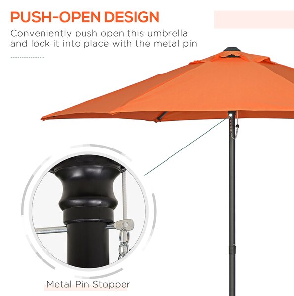 Outsunny Patio Parasol, 2m Outdoor Sun Shade with 6 Ribs for Garden, Balcony, Bench, Orange Aosom UK