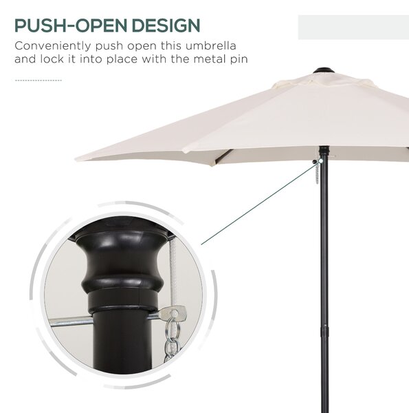 Outsunny Cream Patio Parasol: 6-Rib Outdoor Sun Shade for Balcony & Garden, 2M Aosom UK