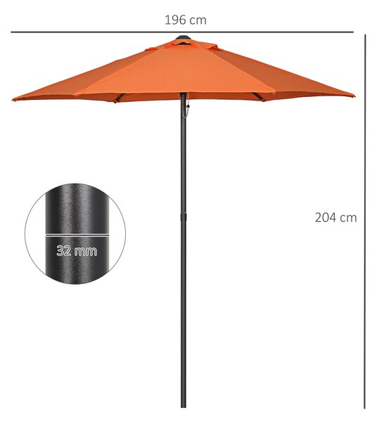 Outsunny Patio Parasol, 2m Outdoor Sun Shade with 6 Ribs for Garden, Balcony, Bench, Orange Aosom UK