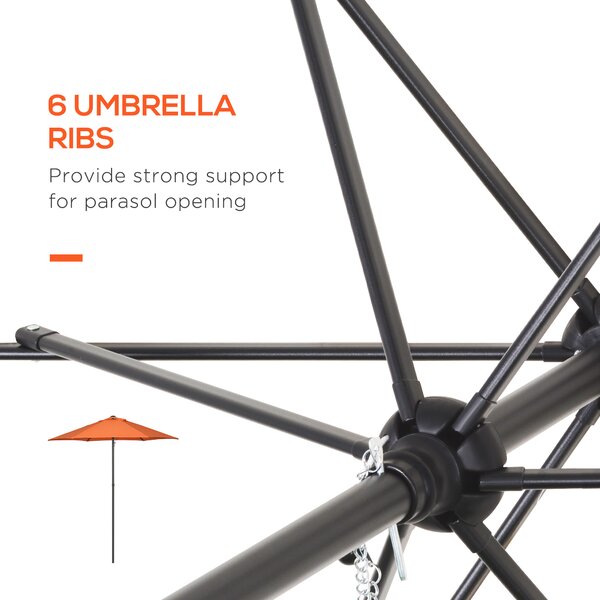 Outsunny Patio Parasol, 2m Outdoor Sun Shade with 6 Ribs for Garden, Balcony, Bench, Orange Aosom UK