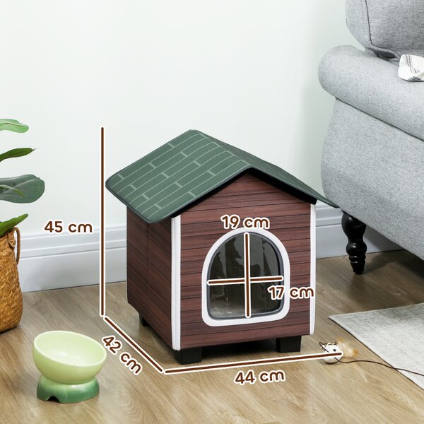 PawHut Insulated Outdoor Cat House, Waterproof Feral Cat Shelter with Elevated Base and Cushion, Red-brown