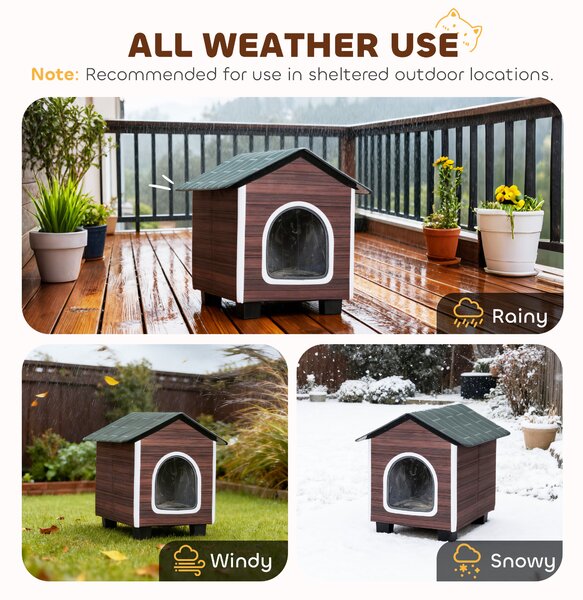 PawHut Insulated Outdoor Cat House, Waterproof Feral Cat Shelter with Elevated Base and Cushion, Red-brown