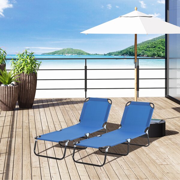 Outsunny 2-Piece Portable Sun Lounger Set, 5-Position Adjustable Backrest, Foldable & Lightweight, Blue Aosom UK