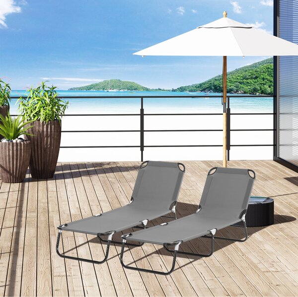 Outsunny Portable Sun Lounger Set, 2 Pieces with 5-Position Adjustable Backrest, Foldable Recliner, Lightweight Frame, Grey Aosom UK