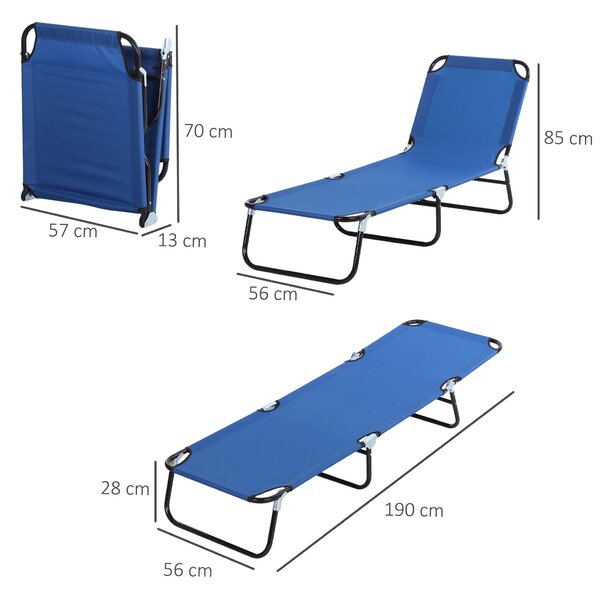 Outsunny 2-Piece Portable Sun Lounger Set, 5-Position Adjustable Backrest, Foldable & Lightweight, Blue Aosom UK