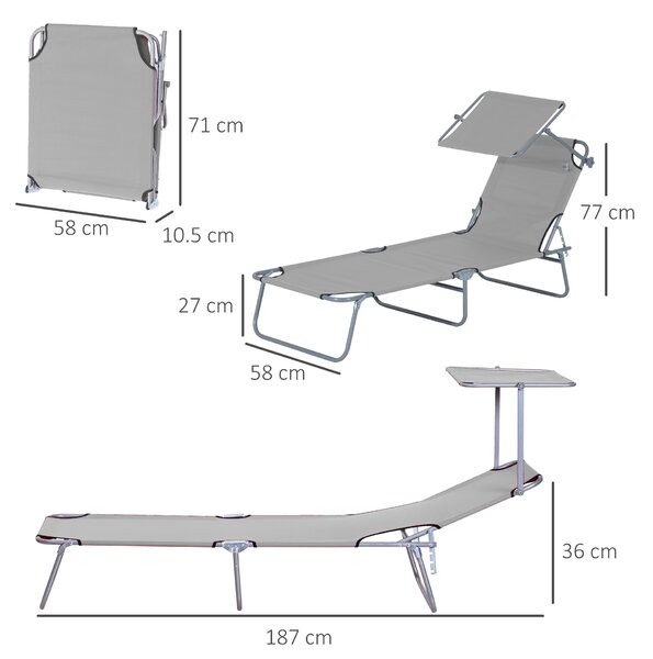 Outsunny Reclining Sun Lounger Set, 2 Foldable Chairs with Canopy, Breathable Mesh Fabric, Adjustable, Light Grey Aosom UK