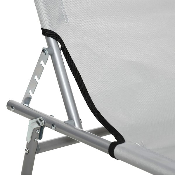 Outsunny Reclining Sun Lounger Set, 2 Foldable Chairs with Canopy, Breathable Mesh Fabric, Adjustable, Light Grey Aosom UK