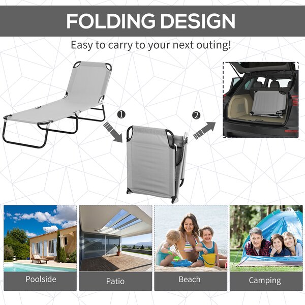 Outsunny Reclining Sun Lounger Set, 2 Foldable Chairs with Canopy, Breathable Mesh Fabric, Adjustable, Light Grey Aosom UK