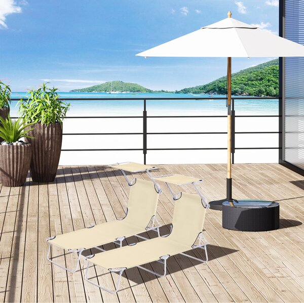 Outsunny 2 Foldable Outdoor Recliner Sun Loungers with Canopy, Adjustable Backrest for Patio Comfort Aosom UK