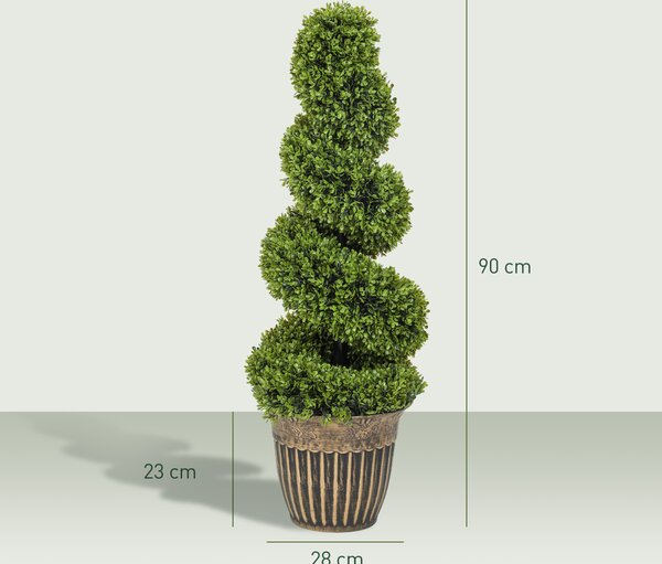 HOMCOM Set of 2 Artificial Plants, Topiary Spiral Boxwood Trees with Pot, for Home Indoor Outdoor Decor, 90cm