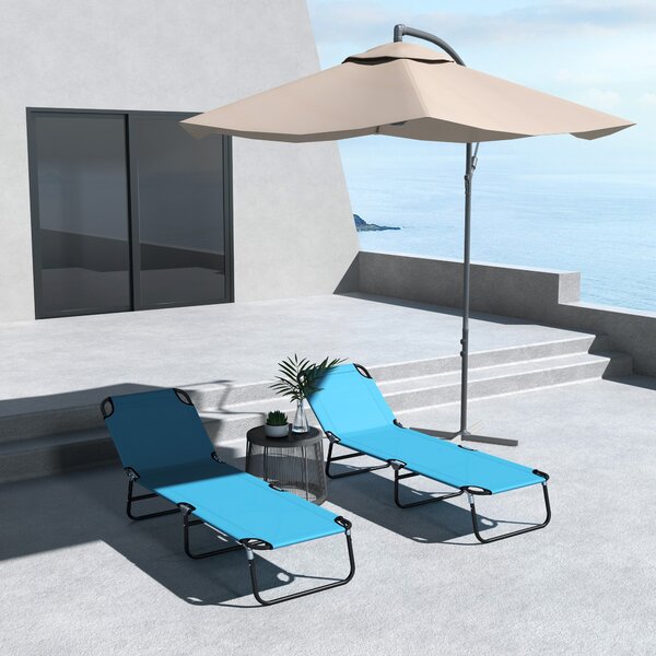 Outsunny Foldable Sun Lounger Set of 2 with 5-Position Adjustable Backrest, Outdoor Portable Recliner Chaise Lounge Chair, Sky Blue
