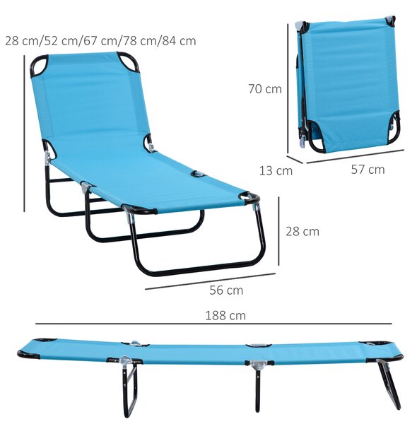 Outsunny Foldable Sun Lounger Set of 2 with 5-Position Adjustable Backrest, Outdoor Portable Recliner Chaise Lounge Chair, Sky Blue