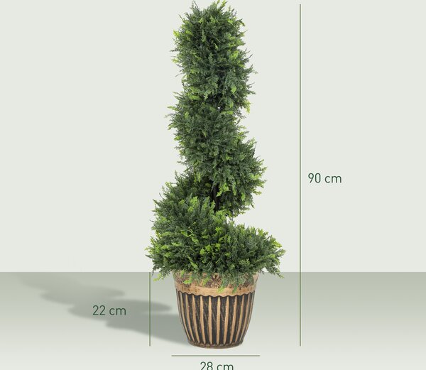 HOMCOM Set of 2 Artificial Plants, Topiary Spiral Boxwood Cypress Trees with Pot, for Home Indoor Outdoor Decor, 90cm