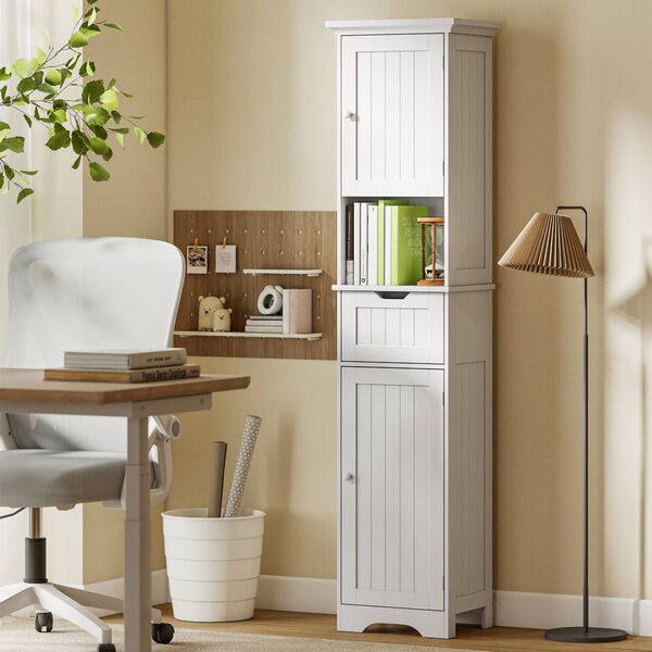 HOMCOM Slim Bathroom Storage Cabinet with Sensor Lights, Space-Saving and Modern Design, White Aosom UK