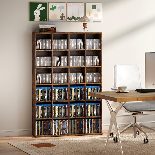 HOMCOM CD Storage Unit with Adjustable Shelves, 89 x 130.5 cm, Rustic Brown