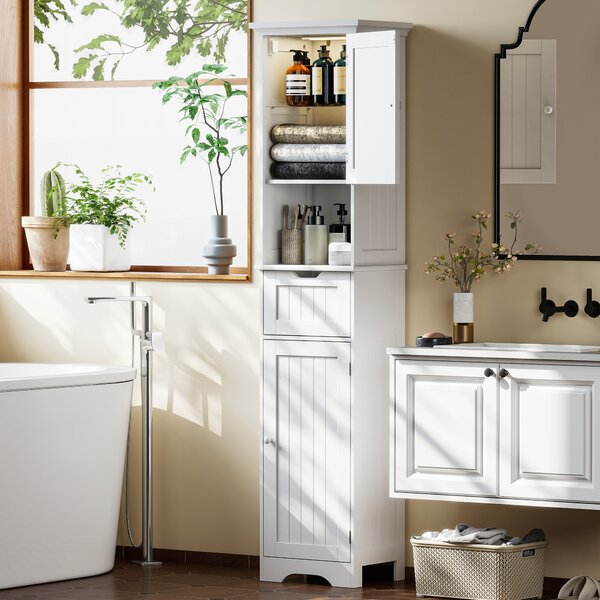 HOMCOM Slim Bathroom Storage Cabinet with Sensor Lights, Space-Saving and Modern Design, White Aosom UK