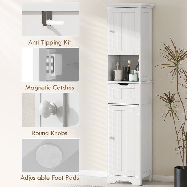 HOMCOM Slim Bathroom Storage Cabinet with Sensor Lights, Space-Saving and Modern Design, White Aosom UK