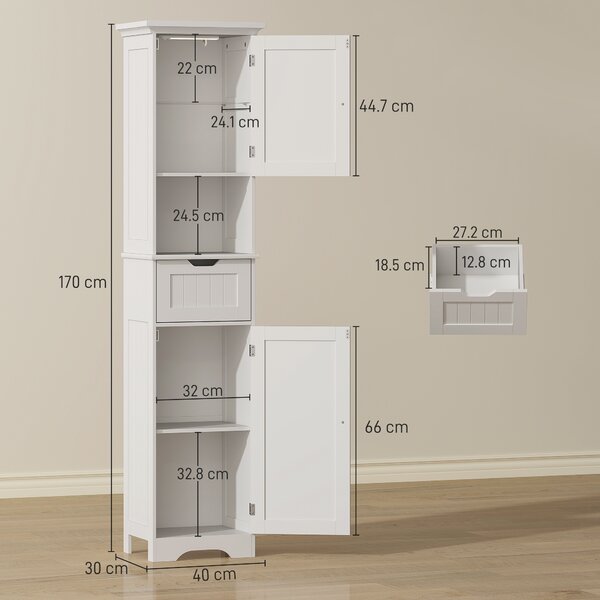 HOMCOM Slim Bathroom Storage Cabinet with Sensor Lights, Space-Saving and Modern Design, White Aosom UK