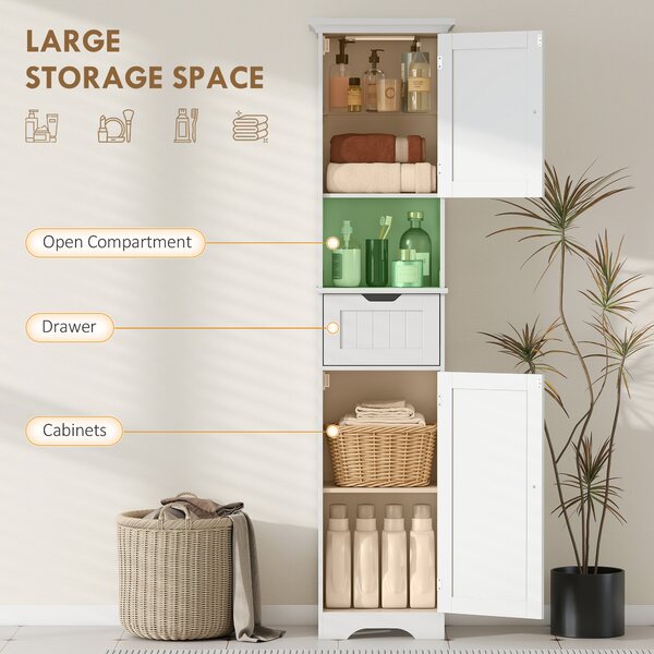 HOMCOM Slim Bathroom Storage Cabinet with Sensor Lights, Space-Saving and Modern Design, White Aosom UK