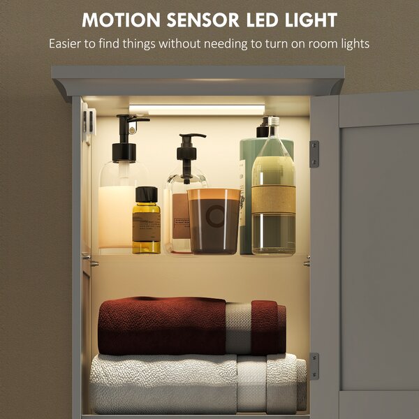 HOMCOM Slim Bathroom Storage Cabinet with Sensor Lights, Space-Saving and Modern Design, White Aosom UK