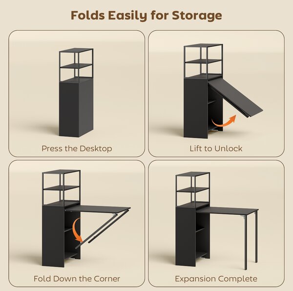 HOMCOM Folding Shelf and Work Table - Black