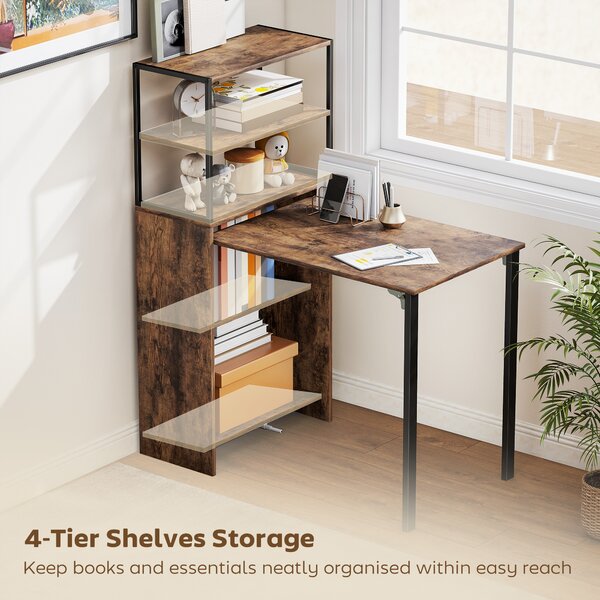 HOMCOM Folding Shelf and Work Table - Brown/Black