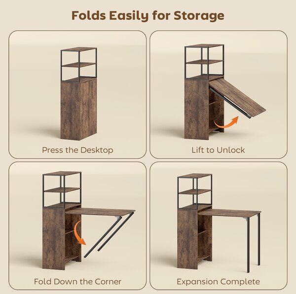 HOMCOM Folding Shelf and Work Table - Brown/Black