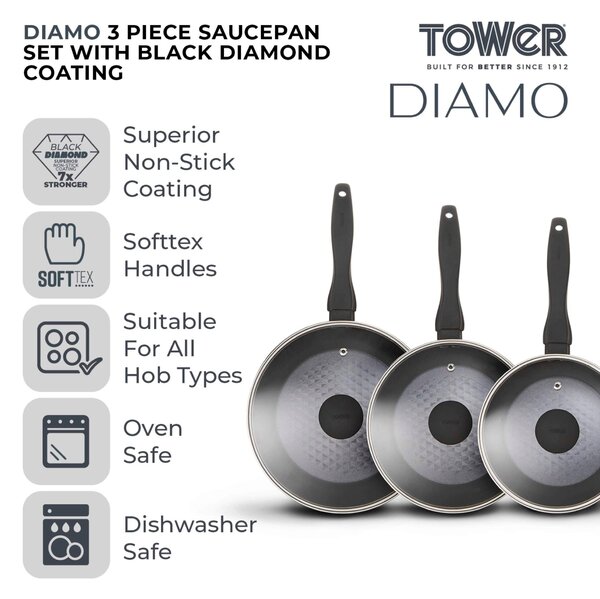 TOWER Diamo 3 Piece Ceramic Pan Set