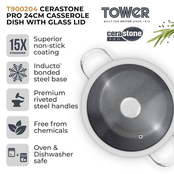 TOWER Cerastone Pro 24cm Casserole with lid