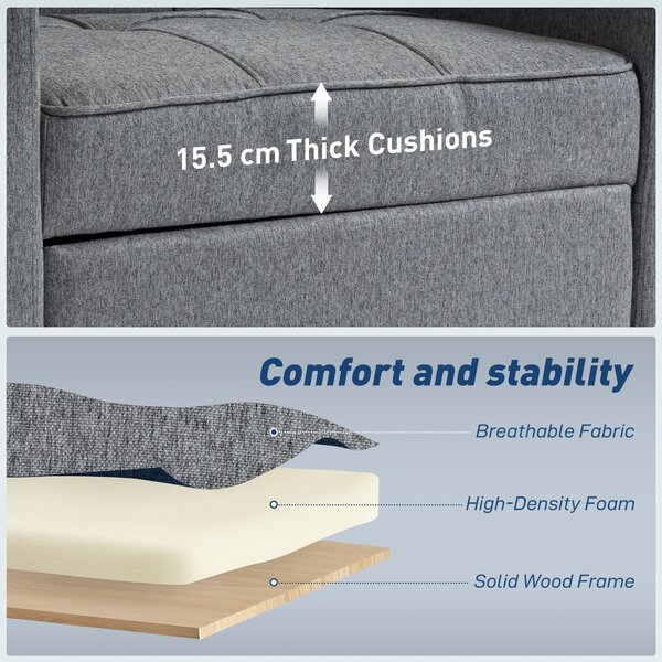 HOMCOM 3-in-1 Single Sofa Bed, Convertible Sleeper Chair Bed - Dark Grey