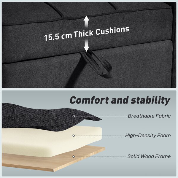 HOMCOM 3-in-1 Single Sofa Bed, Convertible Sleeper Chair Bed - Black