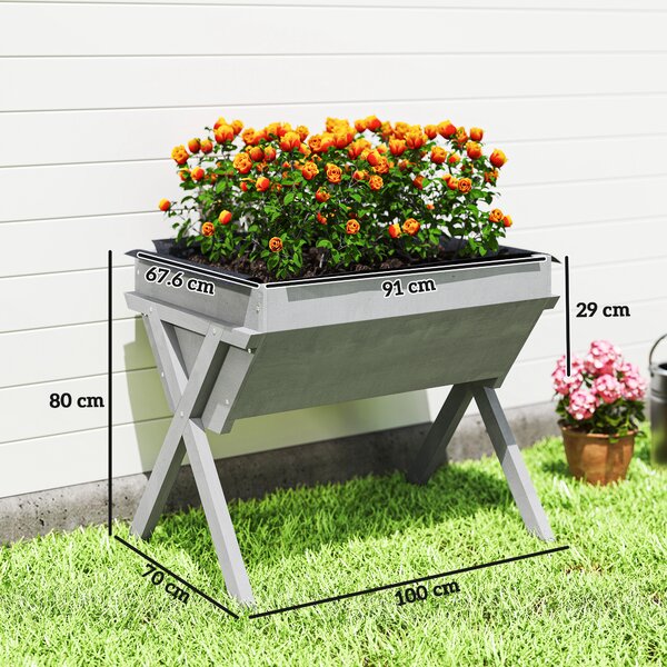 Outsunny Wooden Raised Garden Bed with Bed Liner, Elevated Garden Boxes with Legs, Light Grey Aosom UK