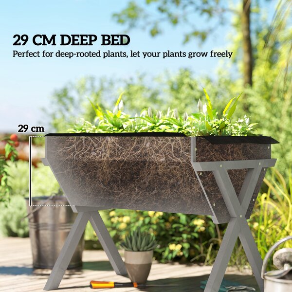 Outsunny Wooden Raised Garden Bed with Bed Liner, Elevated Garden Boxes with Legs, Light Grey Aosom UK