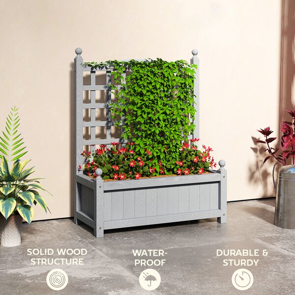 Outsunny Garden Planters with Trellis for Climbing Vines, Wood Raised Beds for Garden, Flower Pot, Indoor Outdoor, Grey