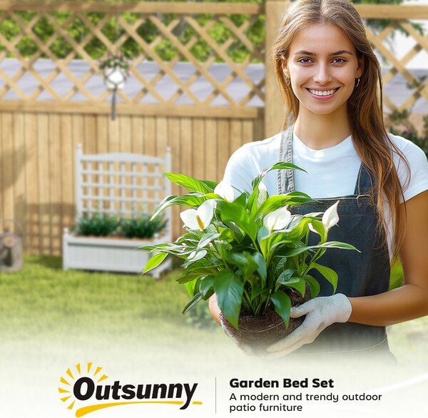 Outsunny Garden Planters with Trellis for Climbing Vines, Wood Raised Beds for Garden, Flower Pot, Indoor Outdoor, Grey
