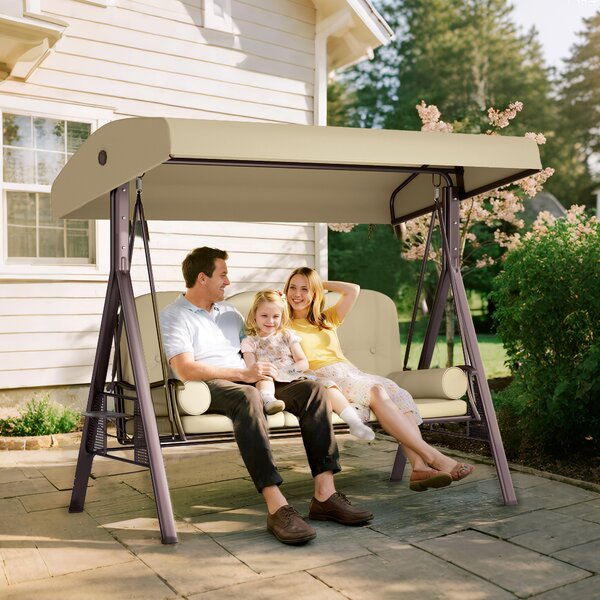 Outsunny 3-Seater Garden Swing Chair with Adjustable Sunshade Canopy, Comfortable Weatherproof Outdoor Patio Seating, Brown Aosom UK