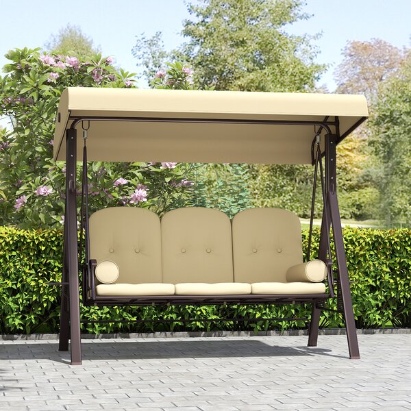 Outsunny 3-Seater Garden Swing Chair with Adjustable Sunshade Canopy, Comfortable Weatherproof Outdoor Patio Seating, Brown Aosom UK