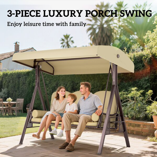 Outsunny 3-Seater Garden Swing Chair with Adjustable Sunshade Canopy, Comfortable Weatherproof Outdoor Patio Seating, Brown Aosom UK