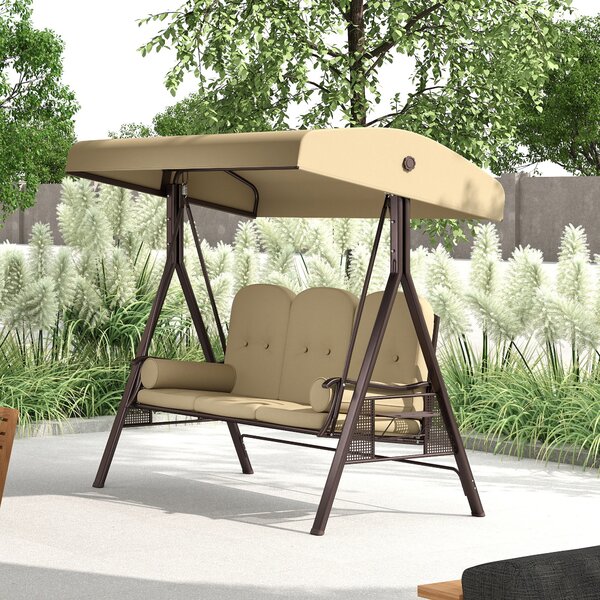Outsunny 3-Seater Garden Swing Chair with Adjustable Sunshade Canopy, Comfortable Weatherproof Outdoor Patio Seating, Brown Aosom UK