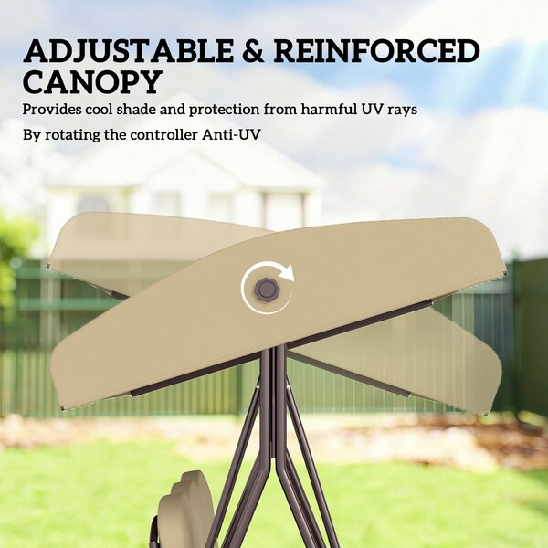 Outsunny 3-Seater Garden Swing Chair with Adjustable Sunshade Canopy, Comfortable Weatherproof Outdoor Patio Seating, Brown Aosom UK